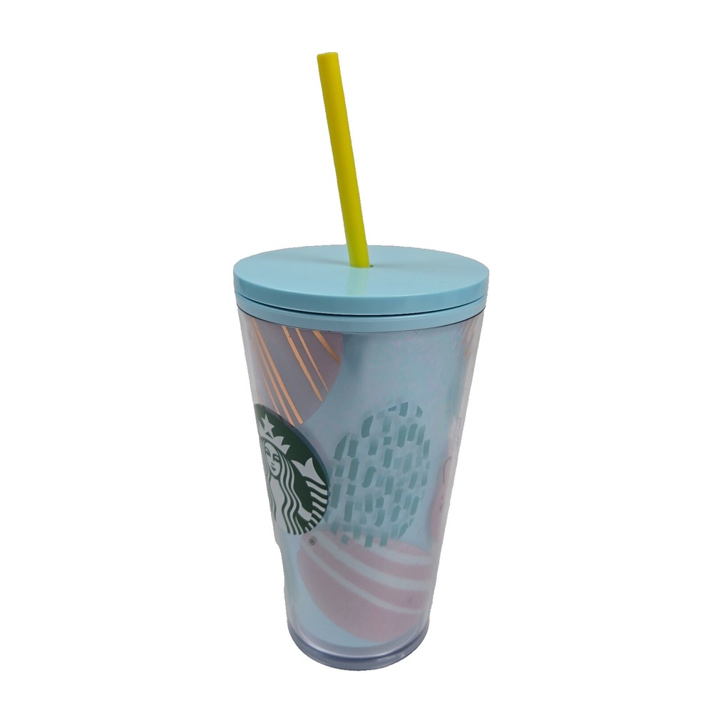 Starbucks Blue Yellow Straw 16 Oz Coffee Tea Drink Cup